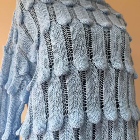 Light Blue Women's Open Knit Scallop-Trim Sweater - Picture 5 of 13